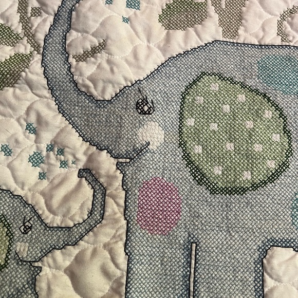 Completed Elephant Cross Stitch Baby Quilt - Picture 6 of 8